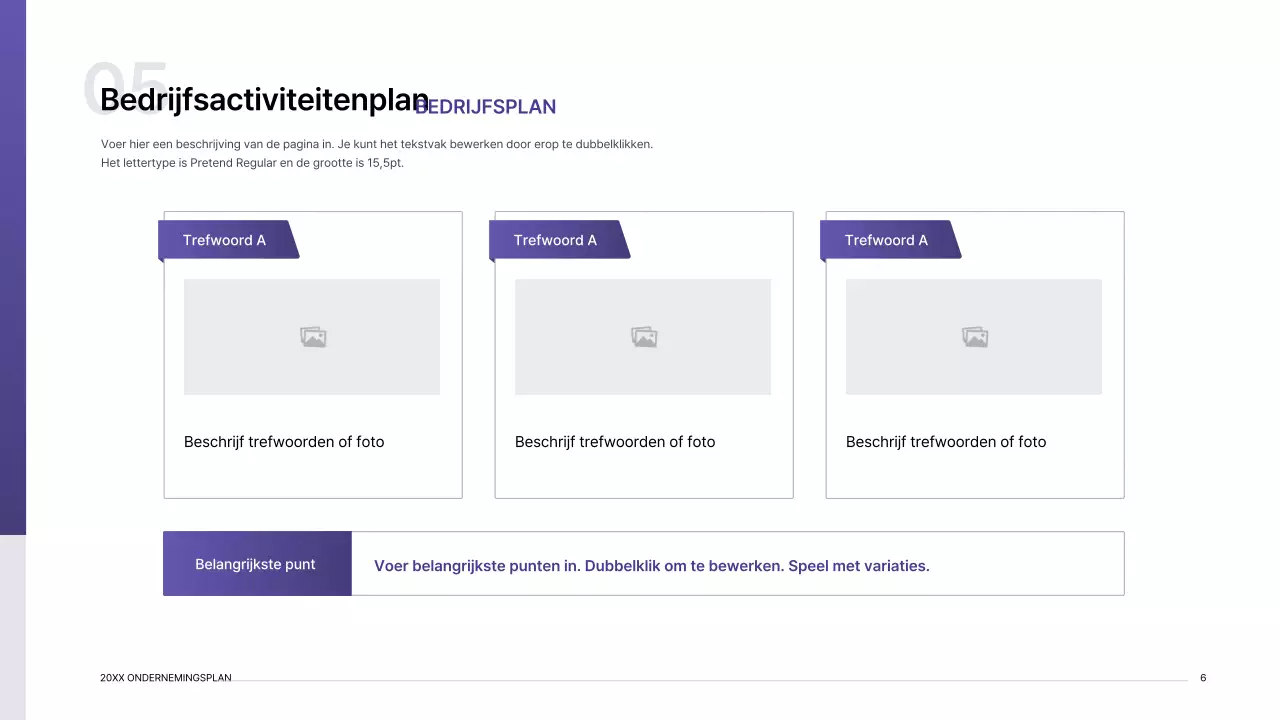 Presentatiepakket ondernemingsplan met paars verloop indexconcept