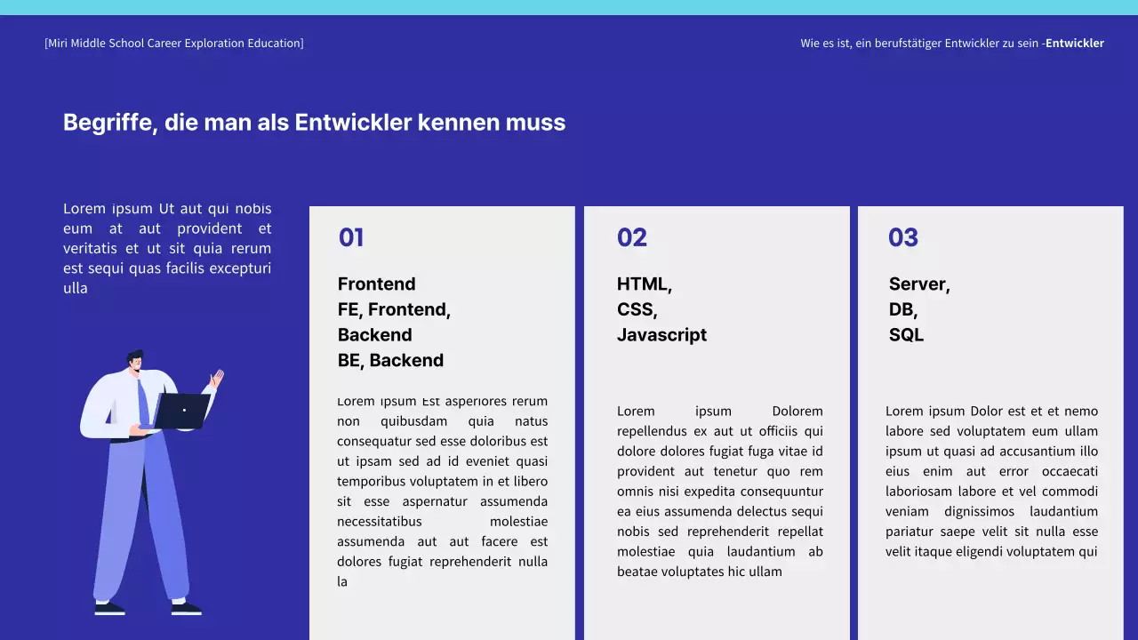 Ausbildung für blau getönte Entwickler zur Berufsfindung