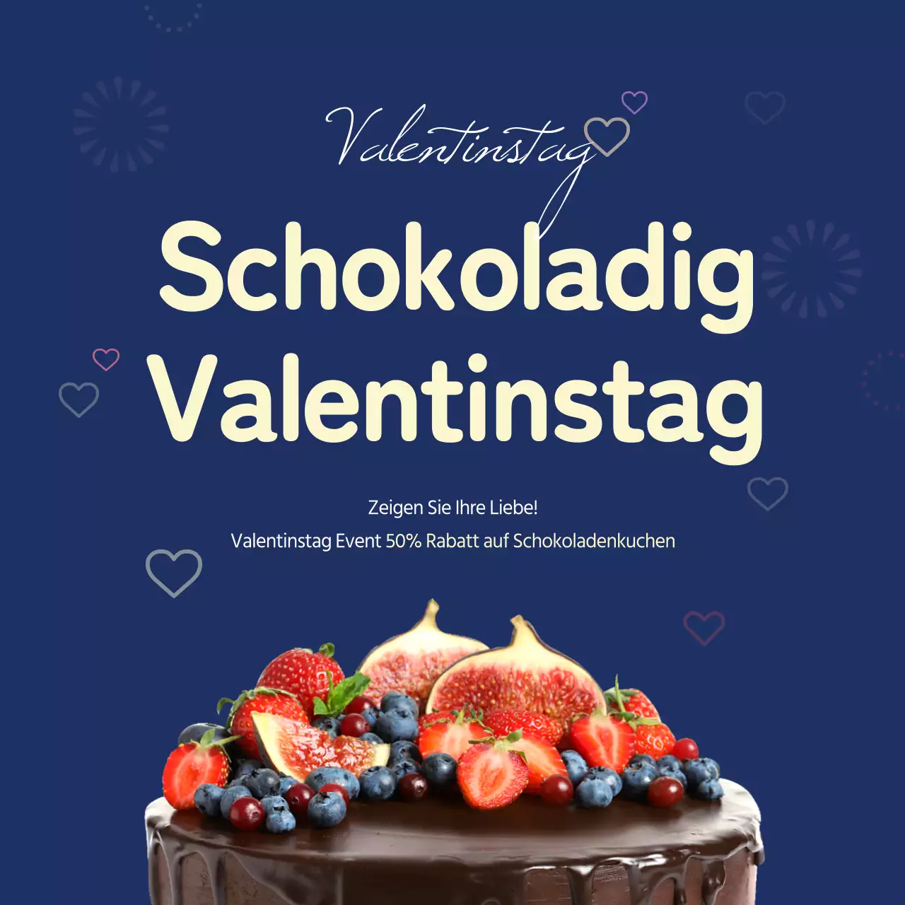 Ein hübsches Schokoladenkuchen-Event zum Valentinstag in Blau und Gelb