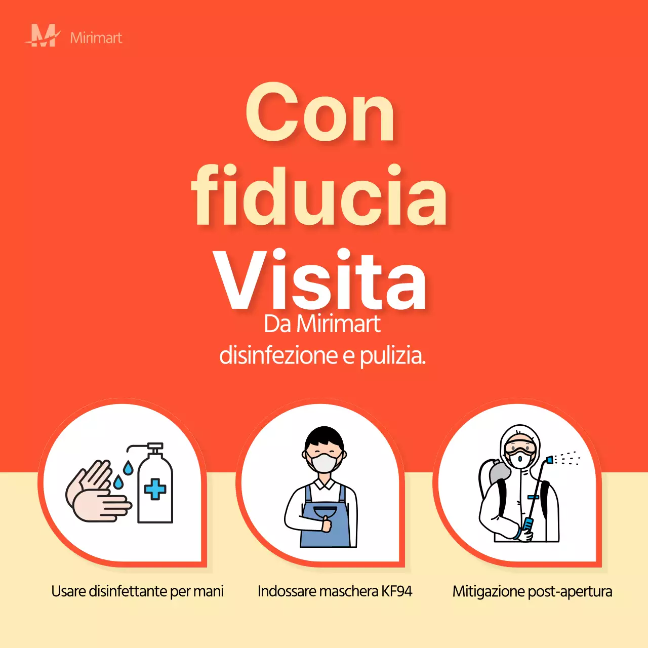 Striscione pulito con sfondo arancione sulla sicurezza e la prevenzione della corona