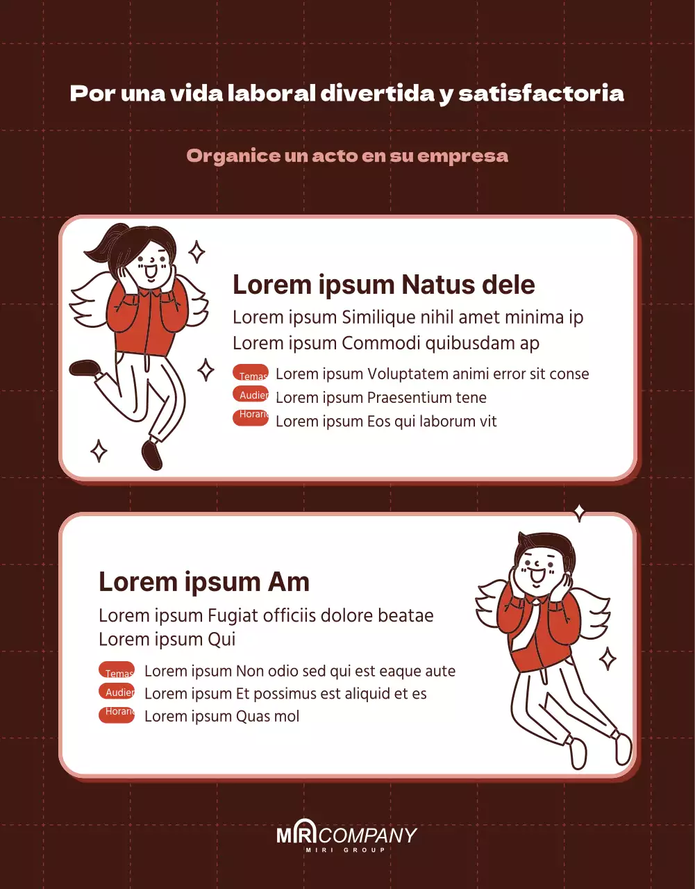 Página de información del programa de desarrollo personal con puntos rojos