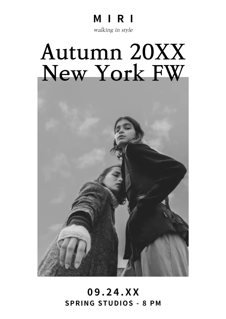 Promote a black-and-white, on-trend fashion show event