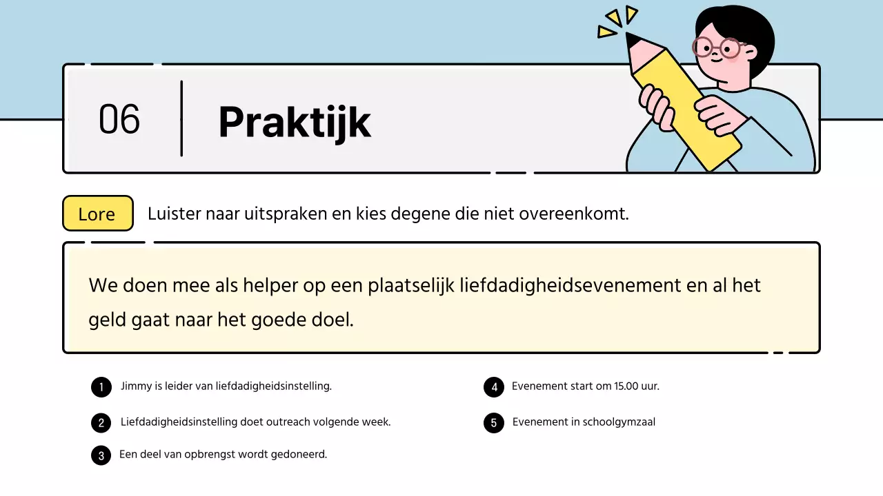 Schattige educatieve karakterstijl in lichtblauw