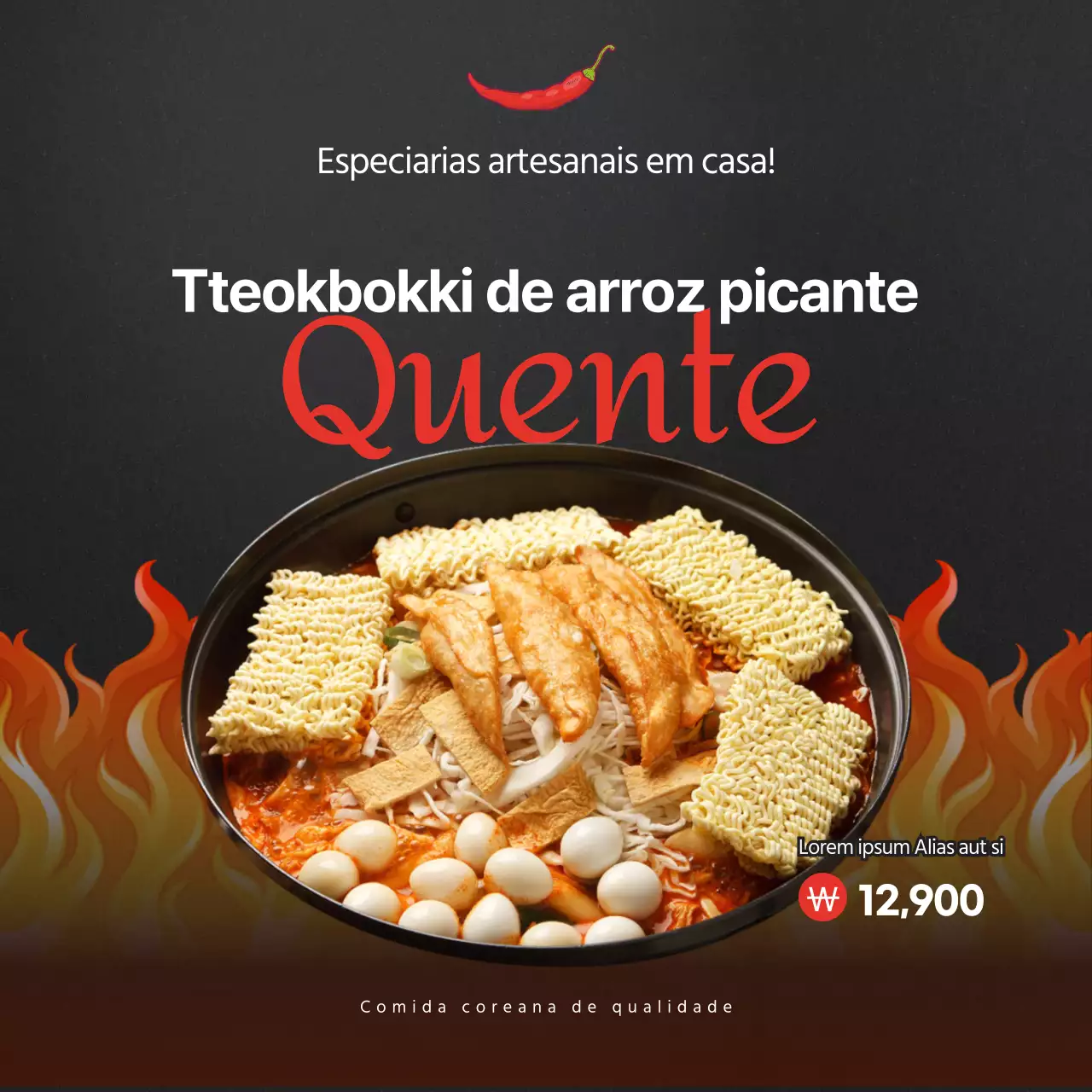 Apresentação do Kit de Refeição Ramen Picante Preto e Vermelho