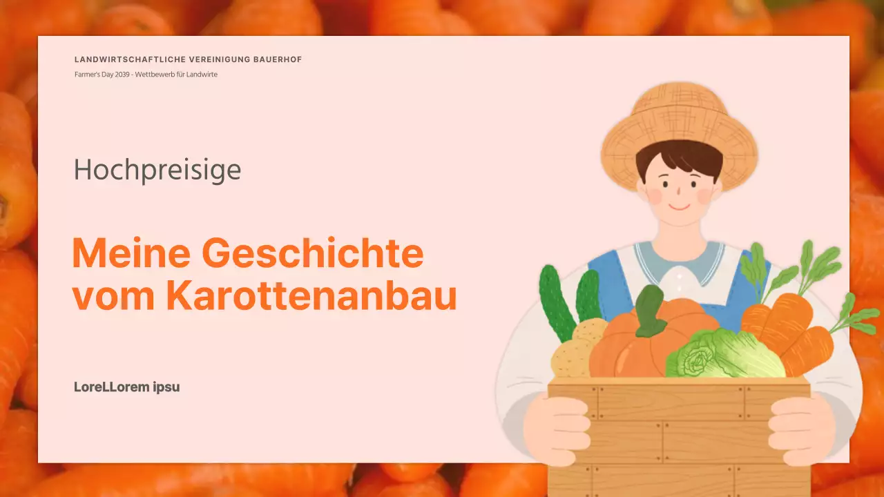 Ankündigung des Tages der Landwirte mit einer Illustration eines Orangenbauern