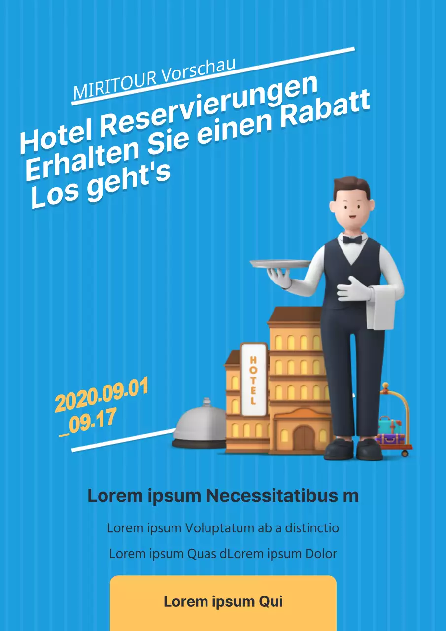 Bewerben Sie Hotelrabatte mit blauen hotelbezogenen Illustrationen