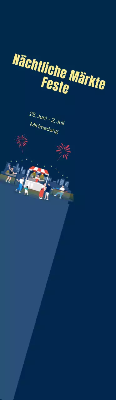 Nachtmarkt Festival Förderung groß mit Feuerwerk auf einem marineblauen Hintergrund