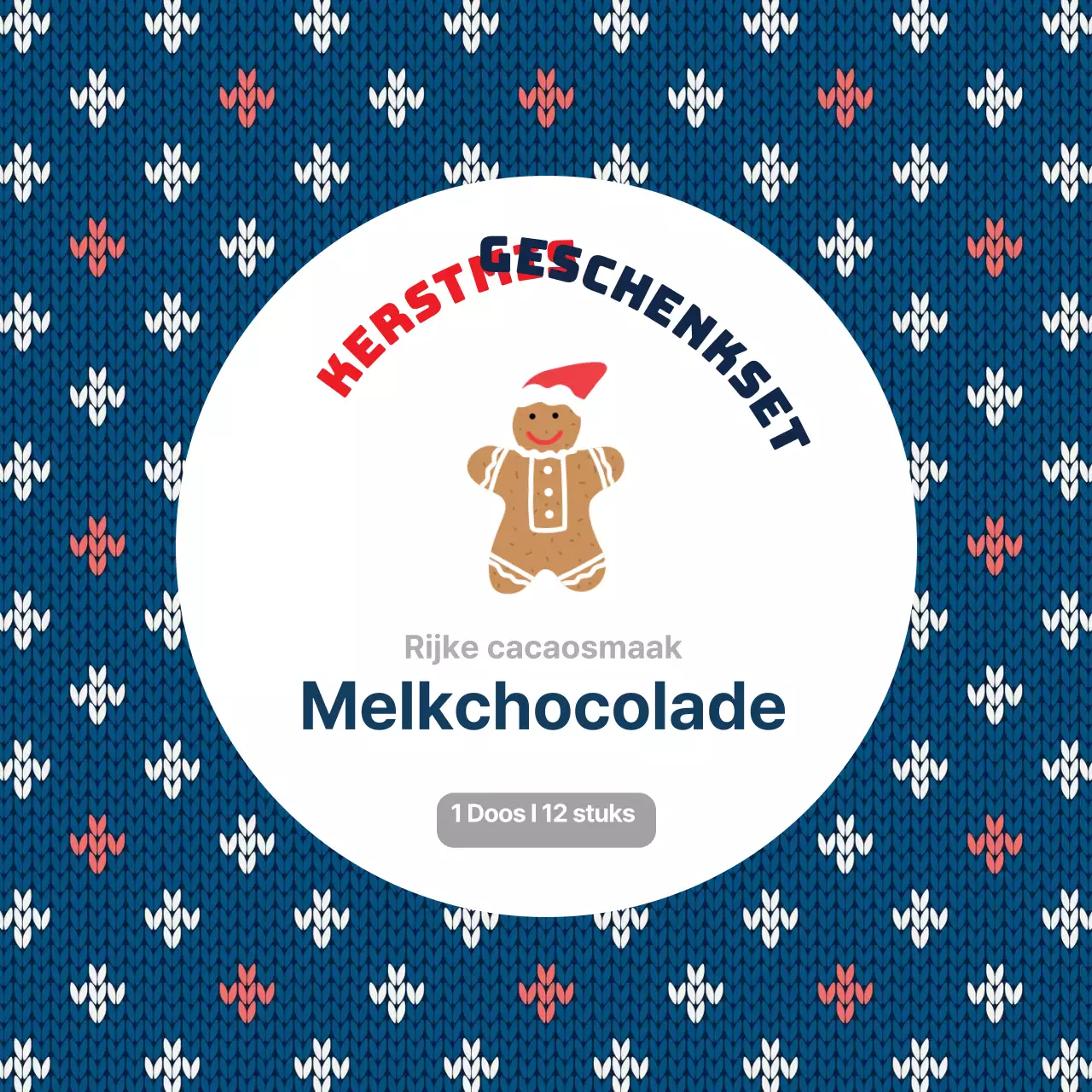 Blauw ivoor gebreid patroon kerst chocolade verpakking label