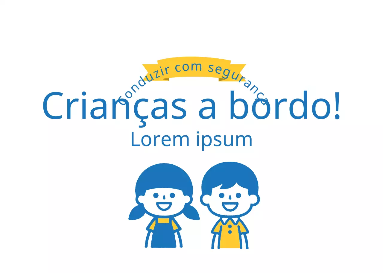 Guia ilustrado amarelo e azul de condução segura para crianças a bordo