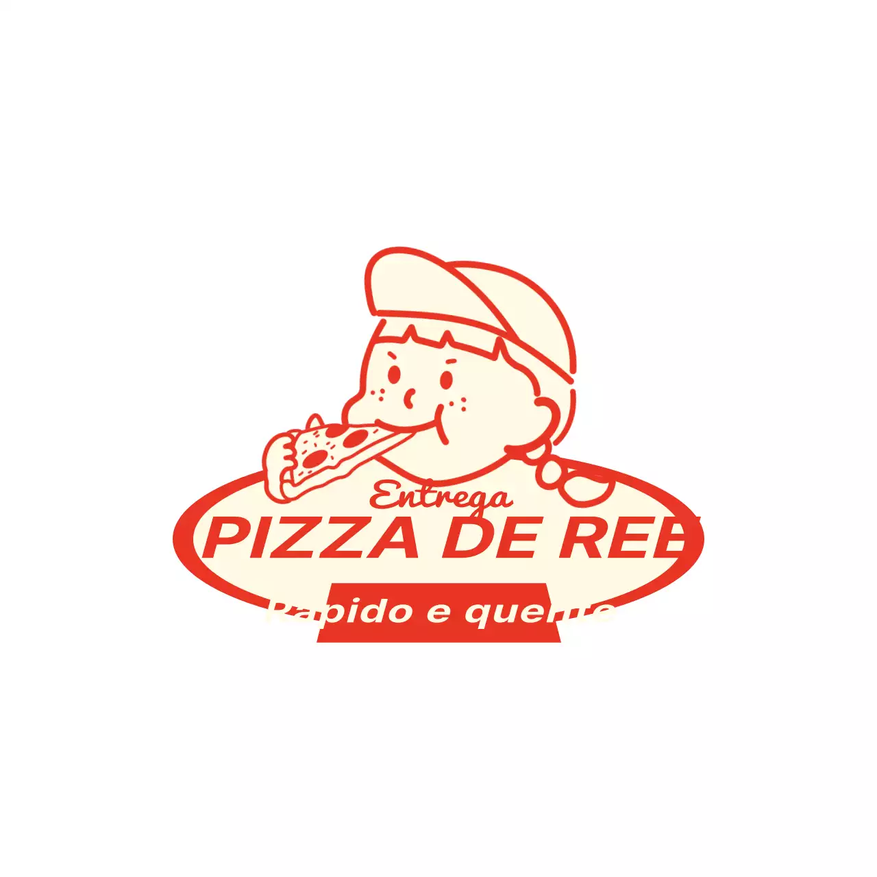 Logótipo da pizzaria com uma ilustração bonita a vermelho e amarelo