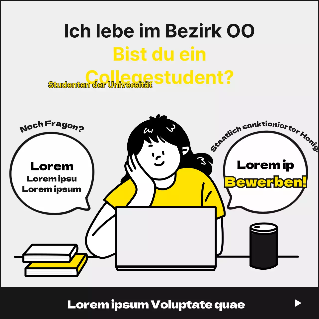 Gelbe und einfarbige, adrette und niedliche College-Studenten, die im Winter einen Teilzeitjob in einer Behörde suchen