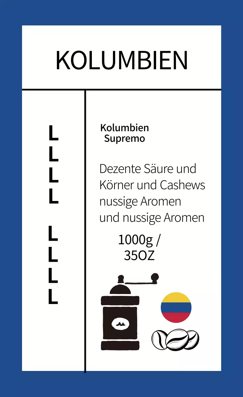 Nettes Kaffeebohnen-Etikett mit blauer Illustration