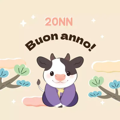 Illustrazione rosa porpora simpatica etichetta di auguri per il nuovo anno