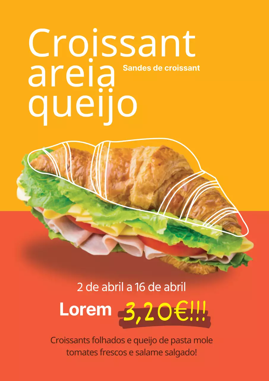Folheto de menu de desconto para sandes de croissant simples em laranja