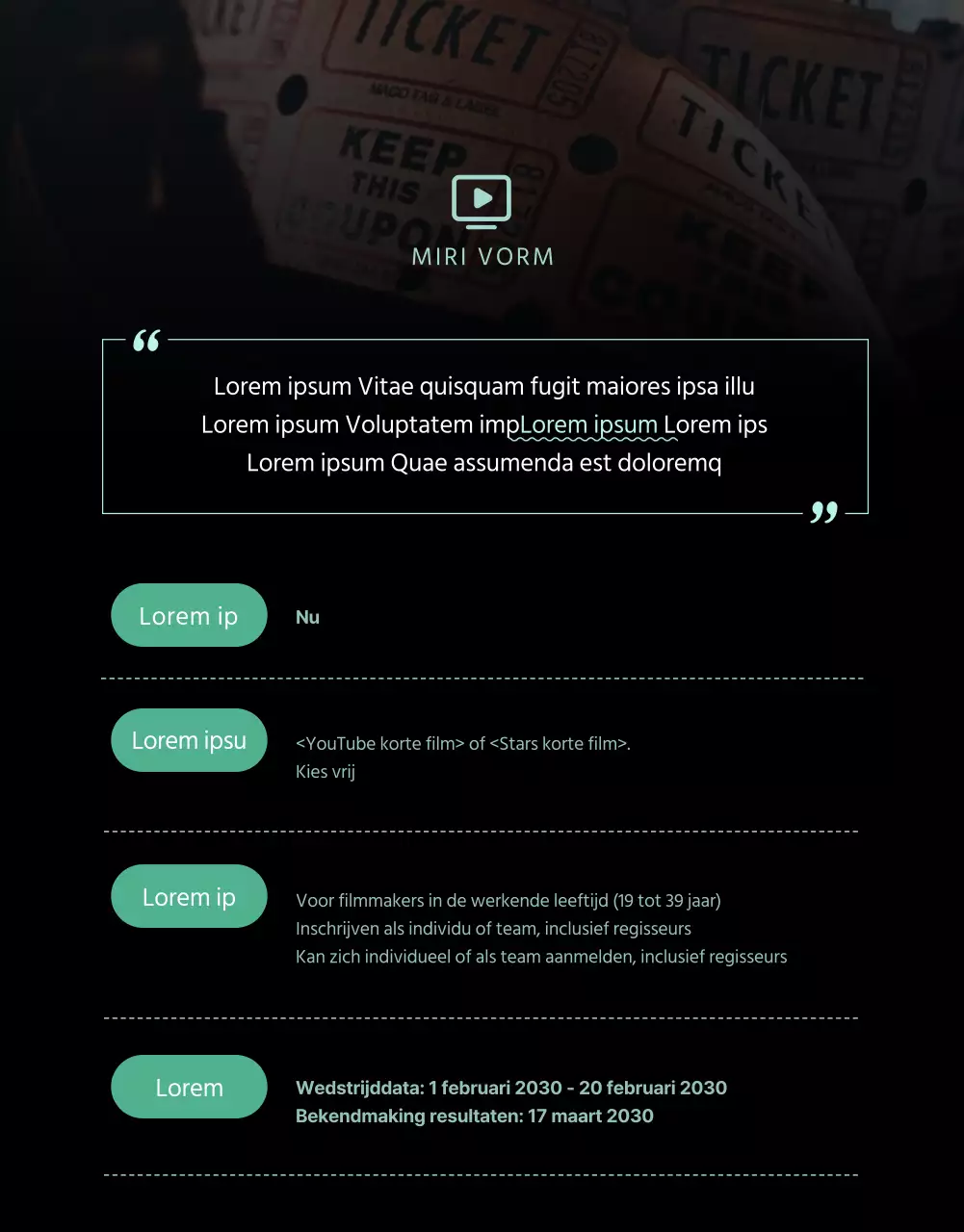 Een trendy, eenvoudige pop van mint op zwarte korte film Meer info