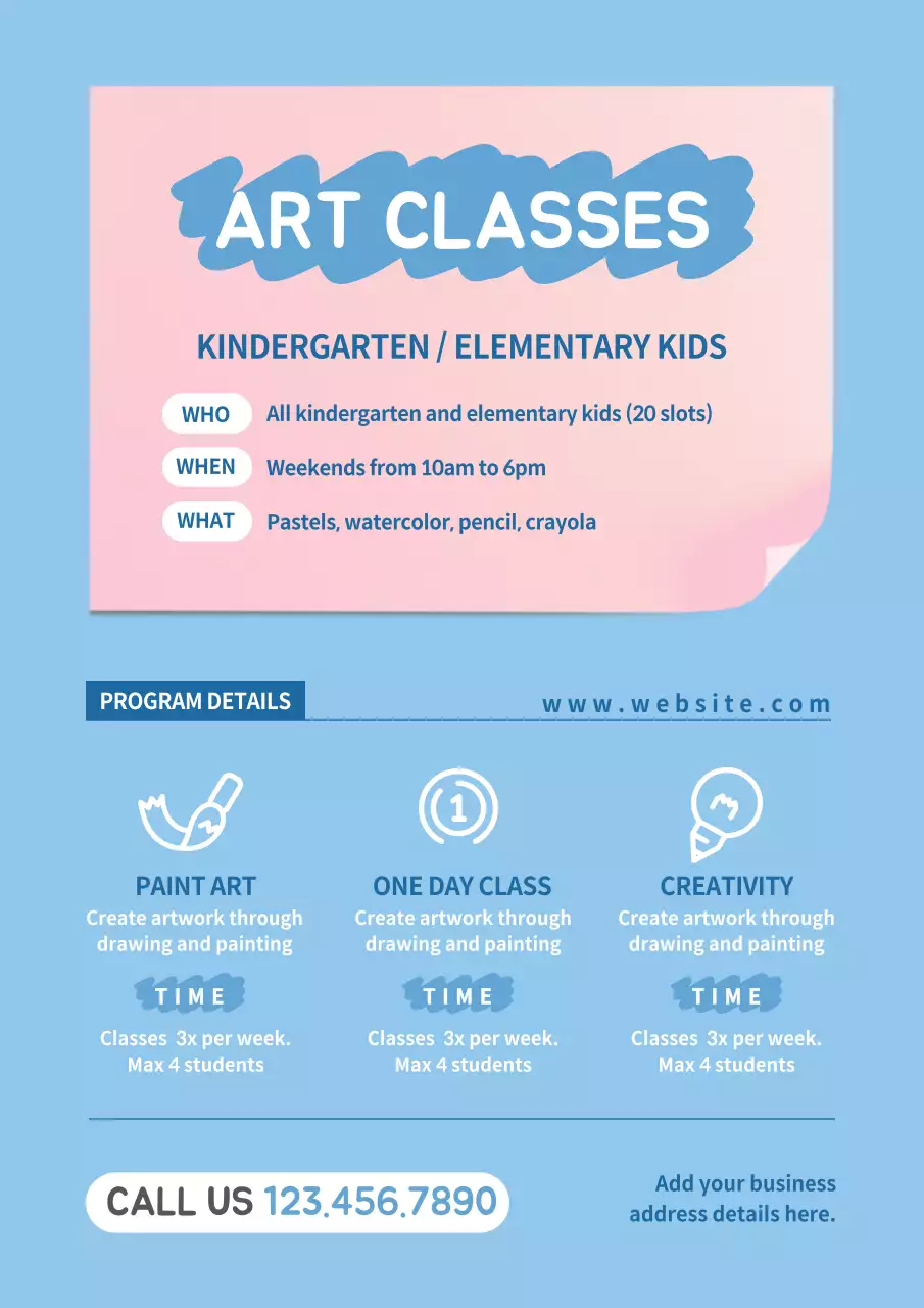 Blue Simple Art Classes Announcement Poster