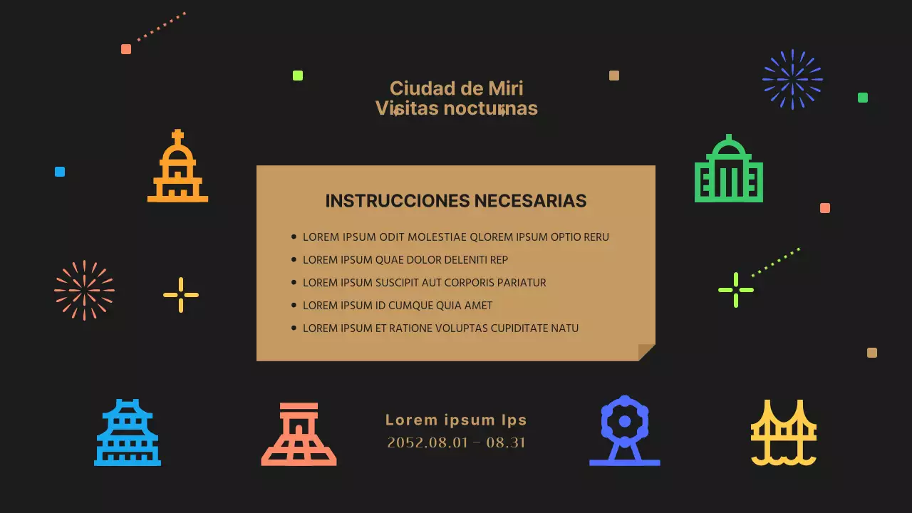 Un simpático guía turístico nocturno negro y colorido