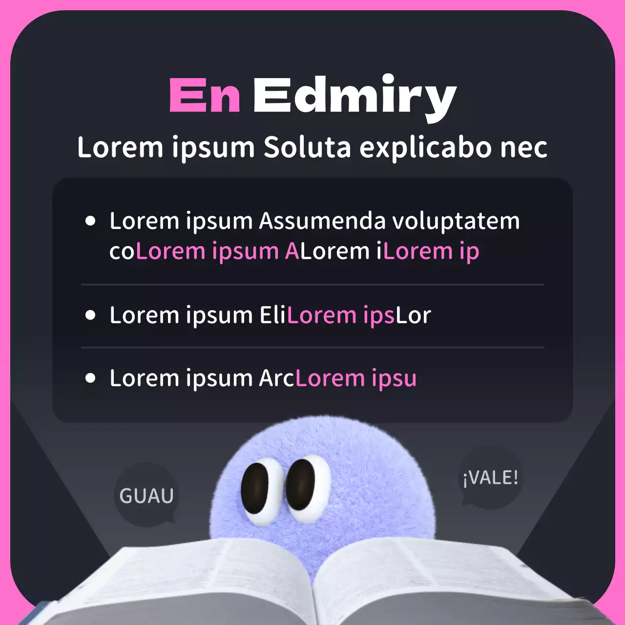 Negro y rosa estudiando 3D linda promoción de la alfabetización