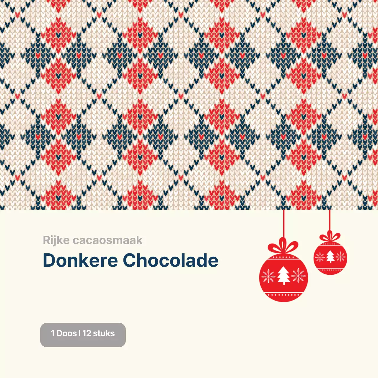 Ivoor rood marine blauw gebreid patroon chocolade kerstverpakking label