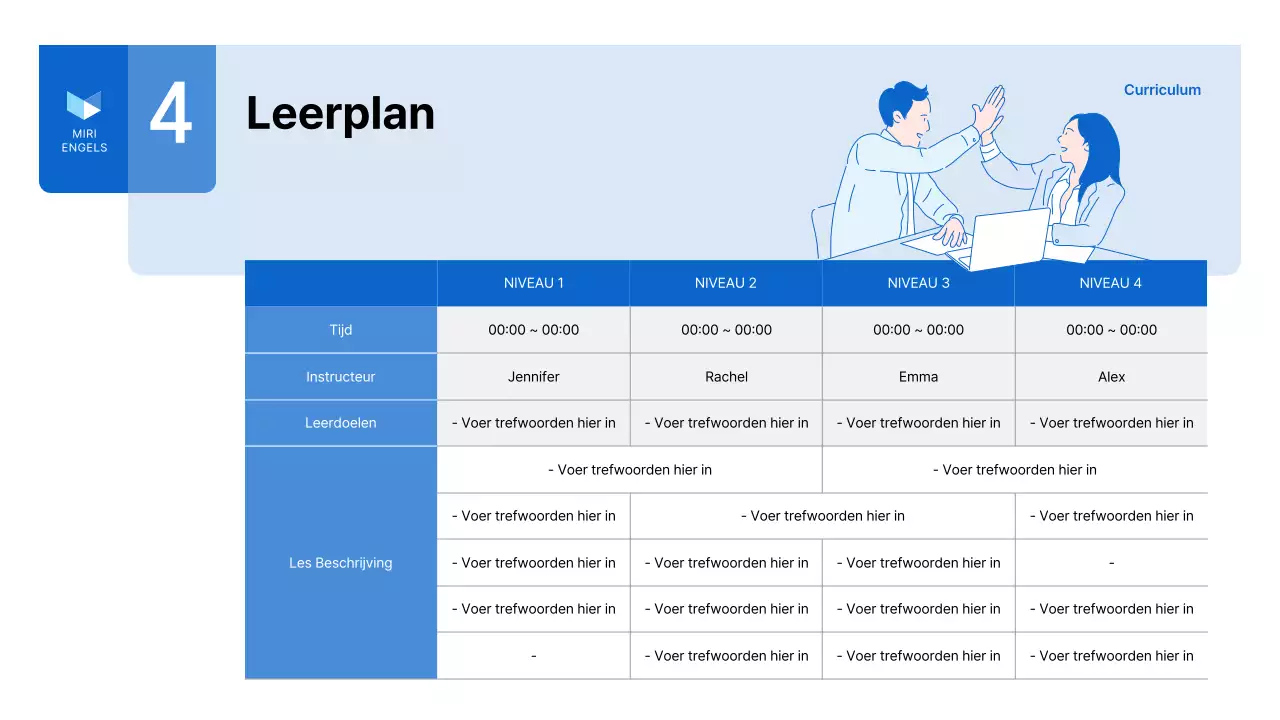 Een eenvoudige blauw-witte zakelijke prospectus voor een Engelse taalschool