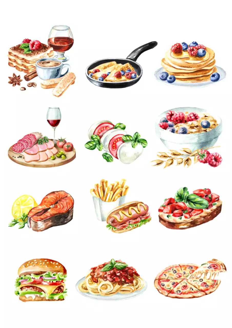 Menu illustré du brunch en rouge