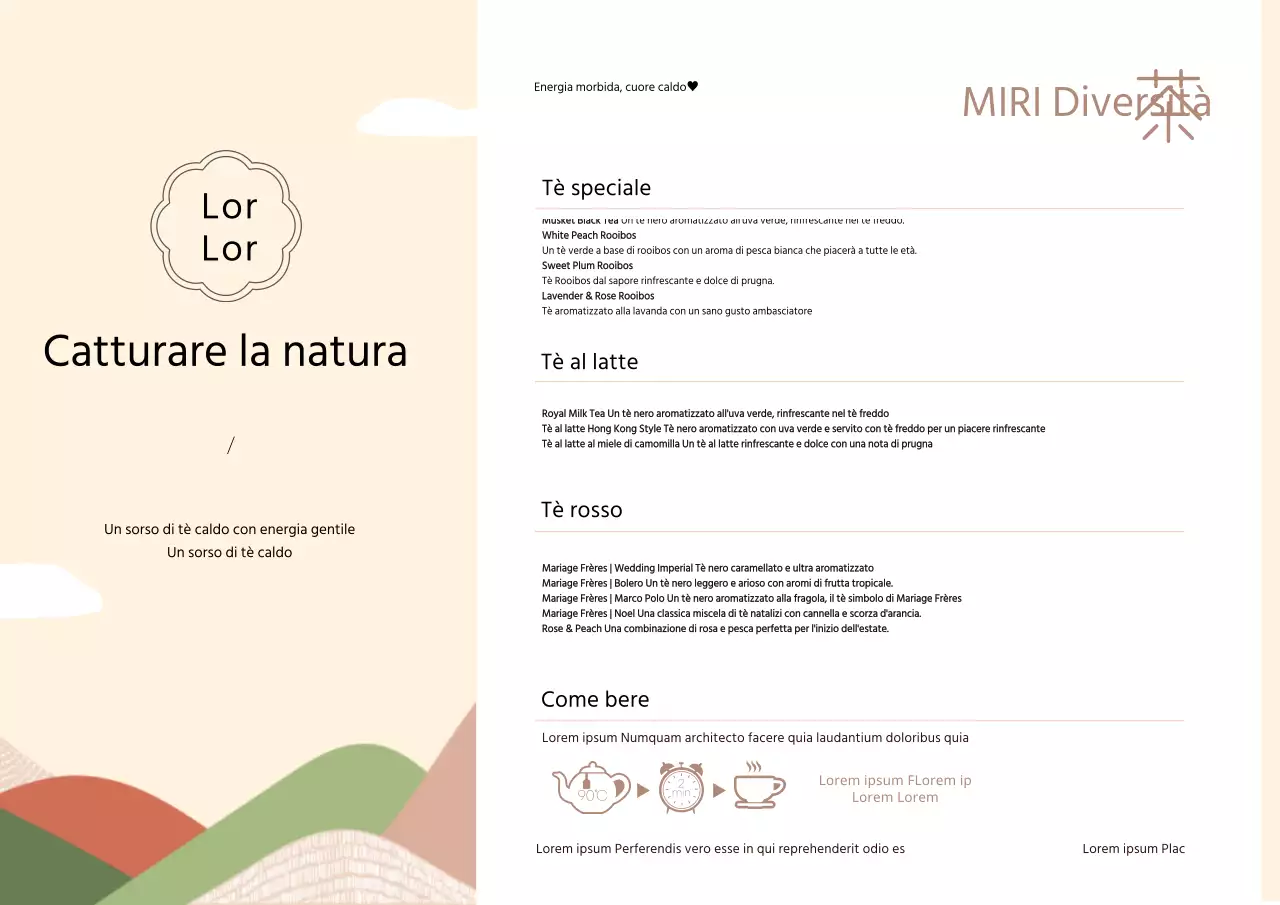 Cartoline in bustina da tè a tema illustrato dai colori caldi