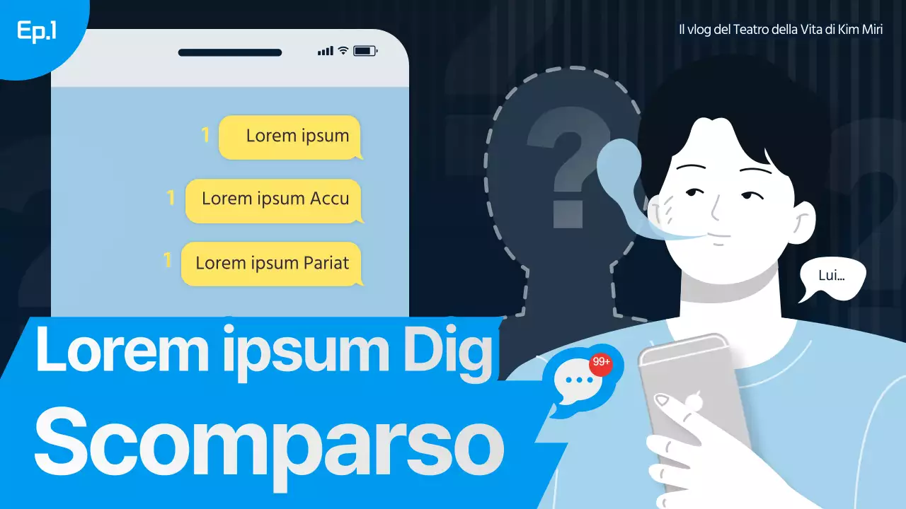 Illustrazione blu che si affaccia su una miniatura di YouTube