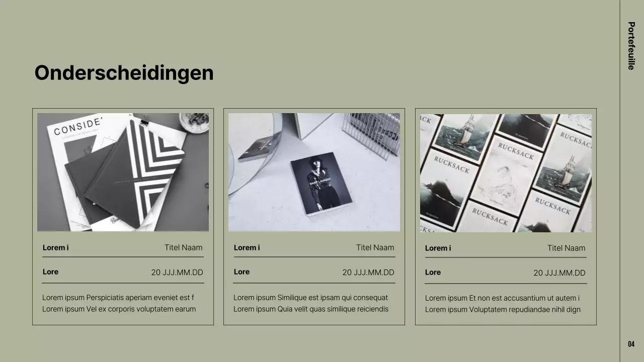 Een moderne portfolio in kaki en beige