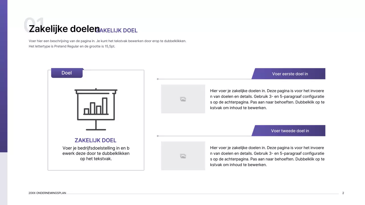 Presentatiepakket ondernemingsplan met paars verloop indexconcept