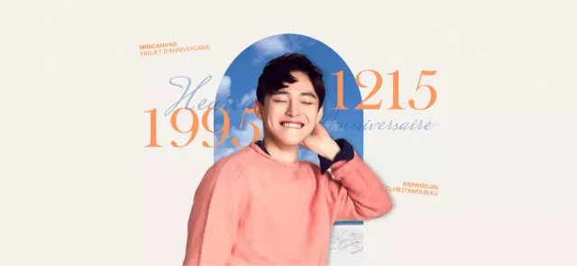 Concept émotionnel en orange et bleu clair pour l'anniversaire d'une célébrité