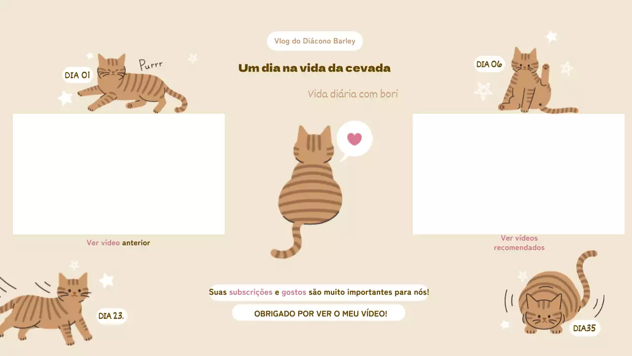 Um tema de vlog de gato giro em marfim e castanho