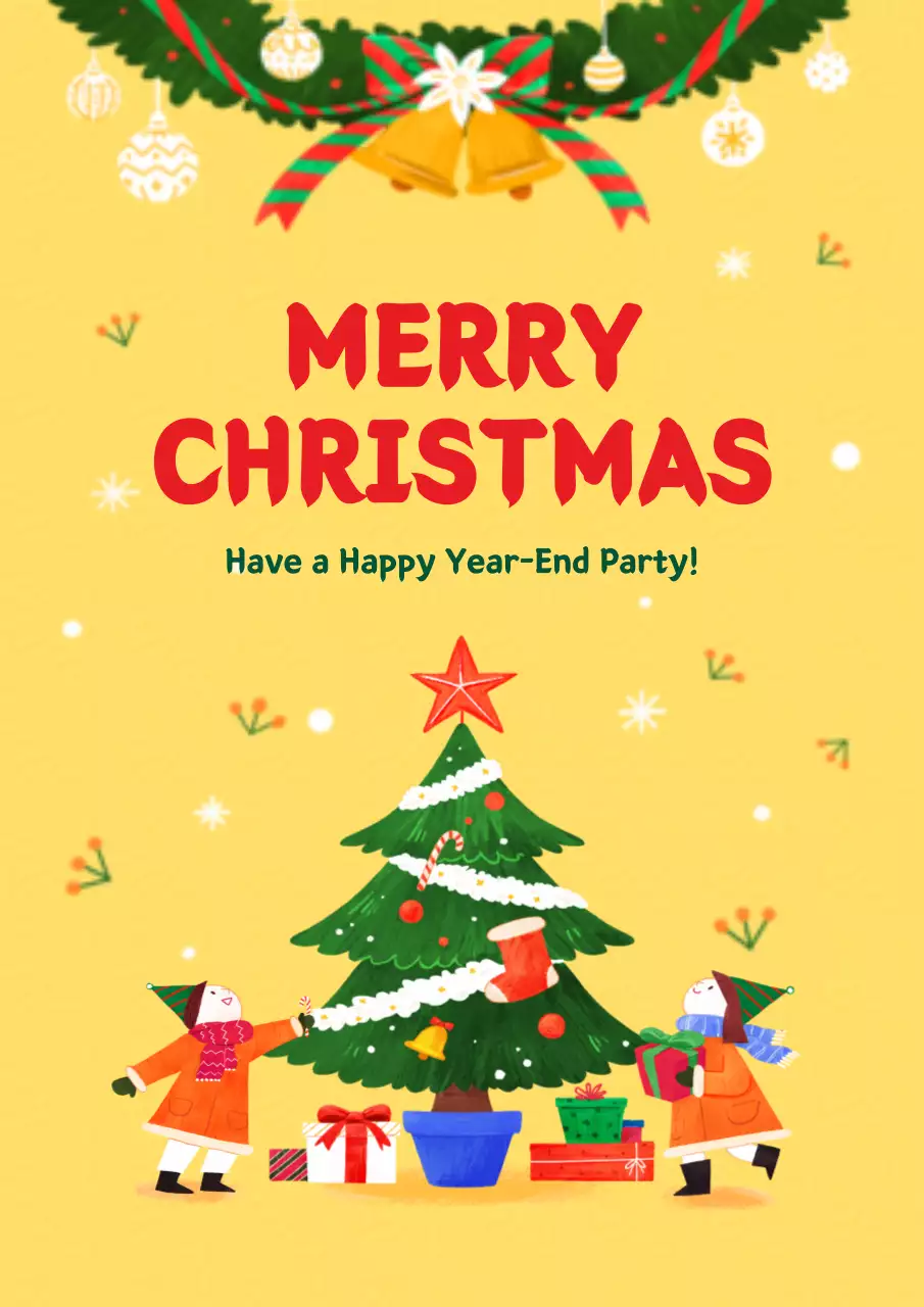 Yellow Traditional Christmas Invitation Poster