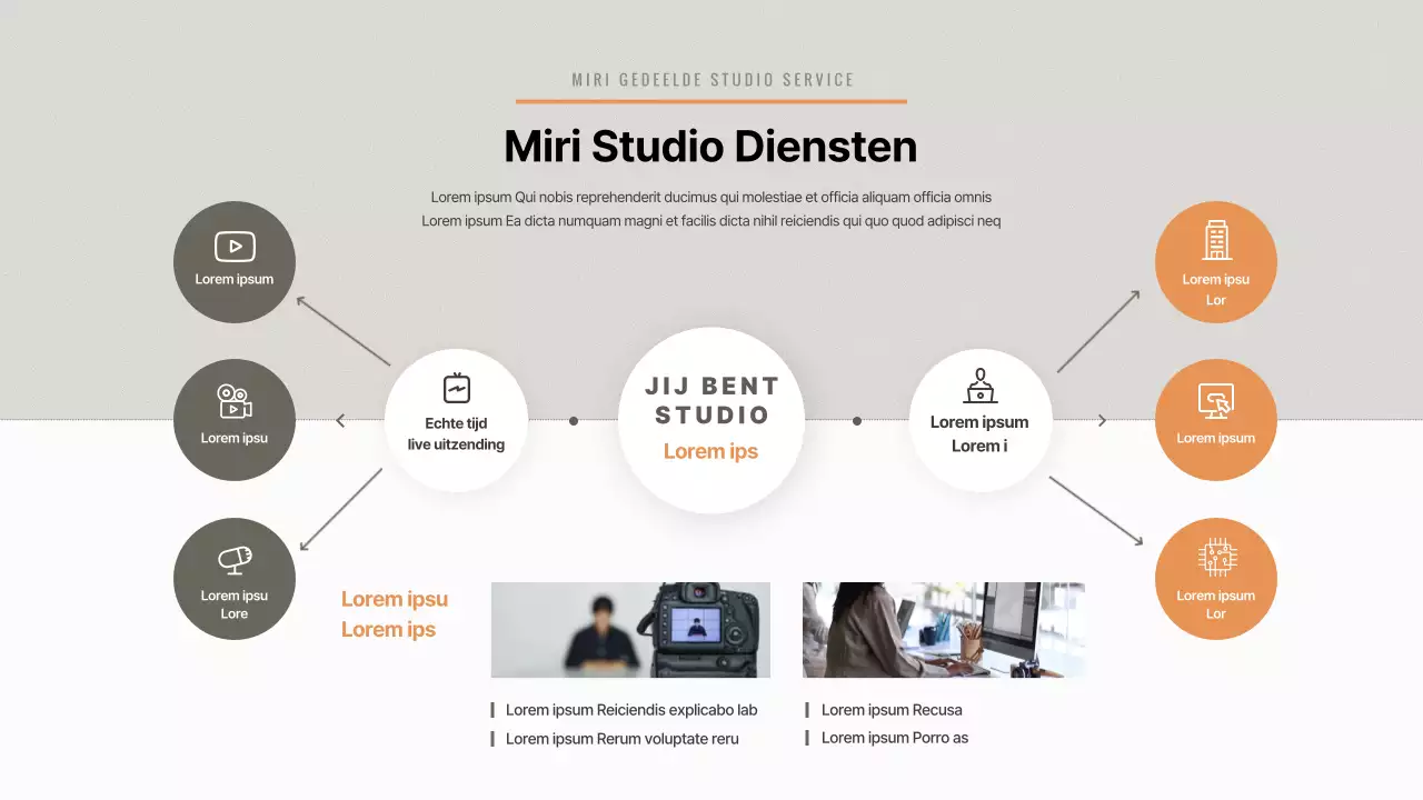 Een op vintage geïnspireerde, grijskleurige studio met gedeelde service