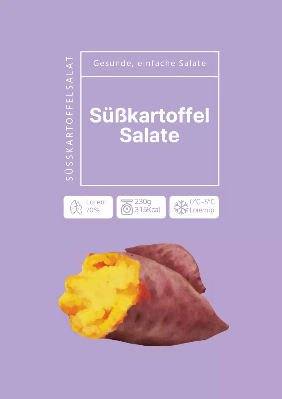 Einfaches Süßkartoffelsalat-Etiketten-Design-Poster in Lila