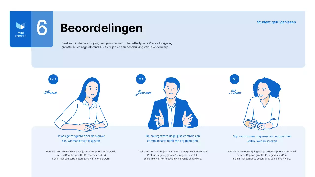 Een eenvoudige blauw-witte zakelijke prospectus voor een Engelse taalschool