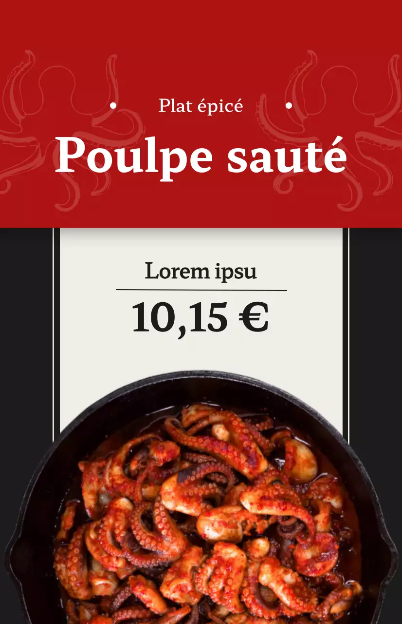 Promotion d'un restaurant avec des images de plats du menu coréen en différentes couleurs