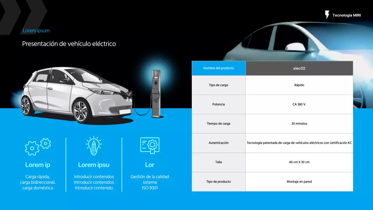 Propuesta de suministro de cargadores para coches eléctricos en azul claro y menta
