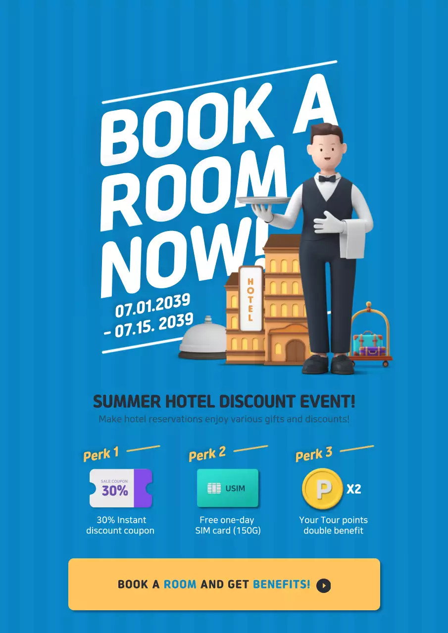 Blue Trendy Hotel Promotion Poster