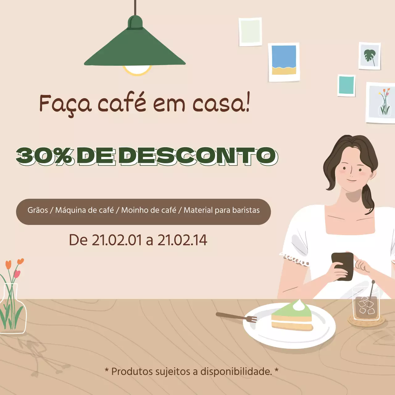 verde bege ilustração interior moderno casa café promoção evento