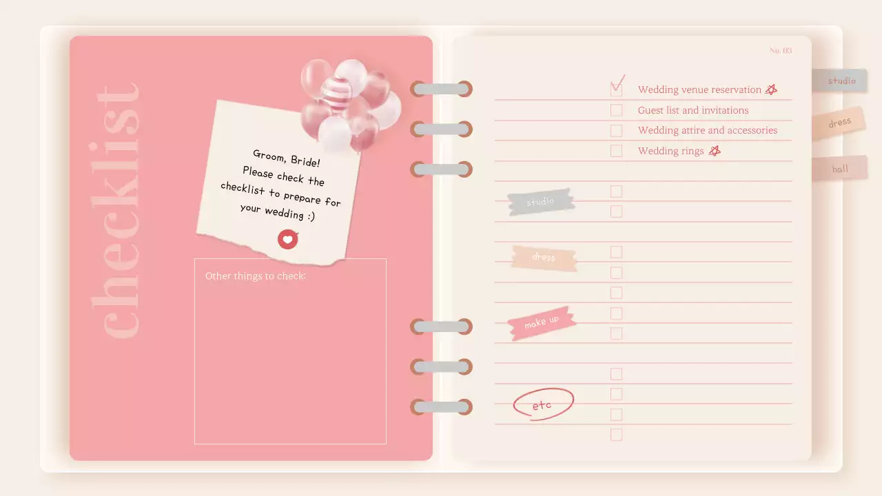 Decorate your wedding planning diary in pink and beige