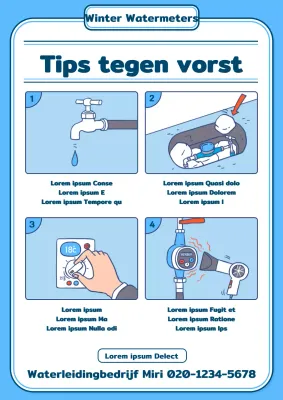 Illustratie van instructies ter voorkoming van waterbevriezing in lichtblauw