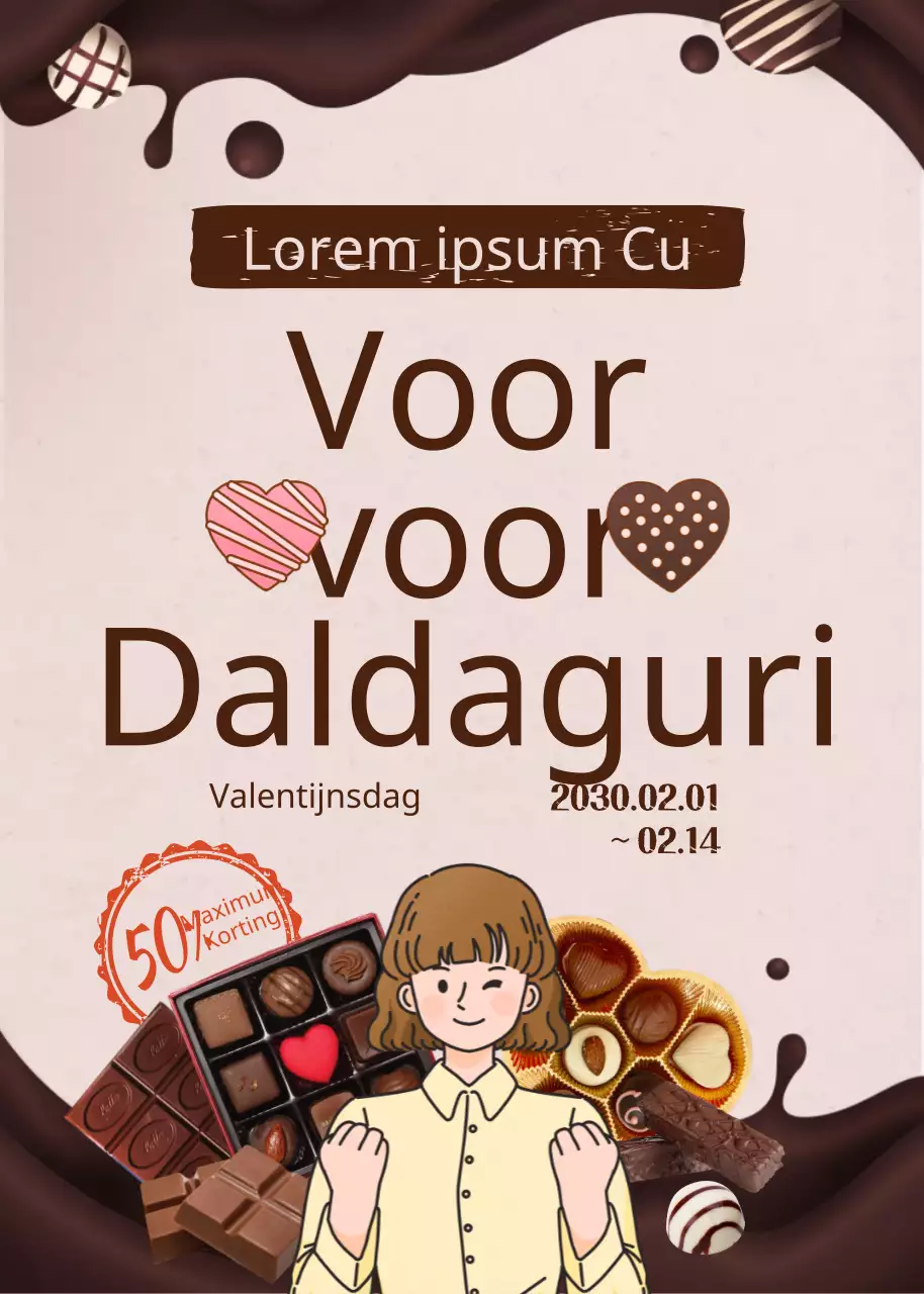 Valentijnspop-up met bruin en roze chocoladethema