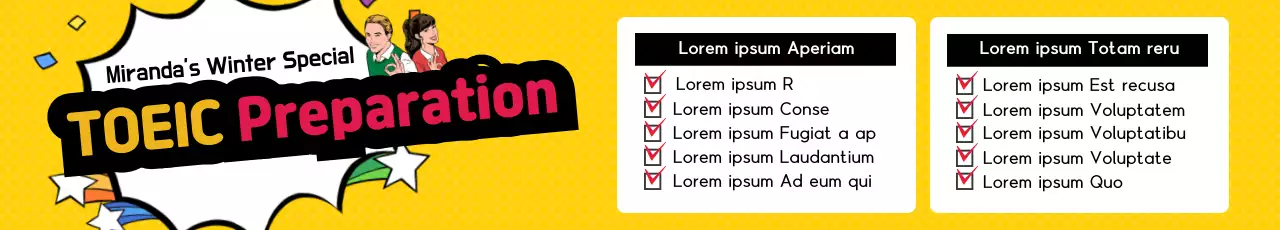 Banner de promoção do curso Toeic Retro amarelo