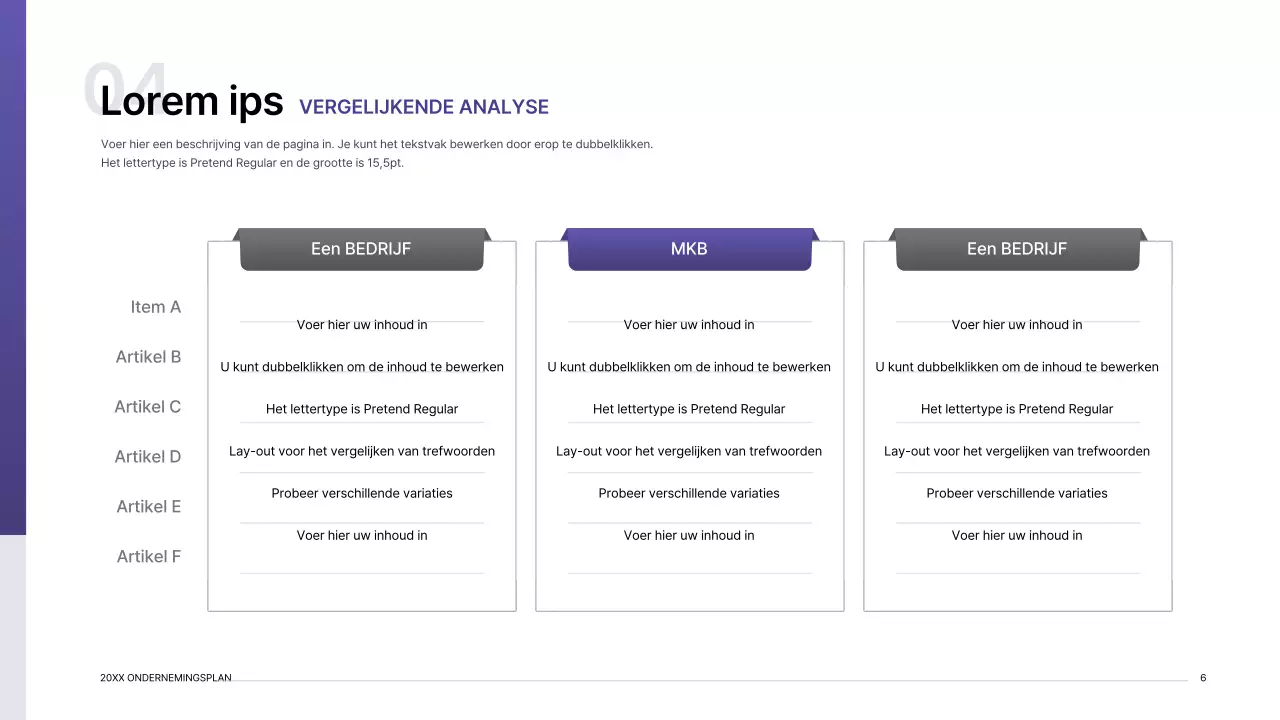 Presentatiepakket ondernemingsplan met paars verloop indexconcept