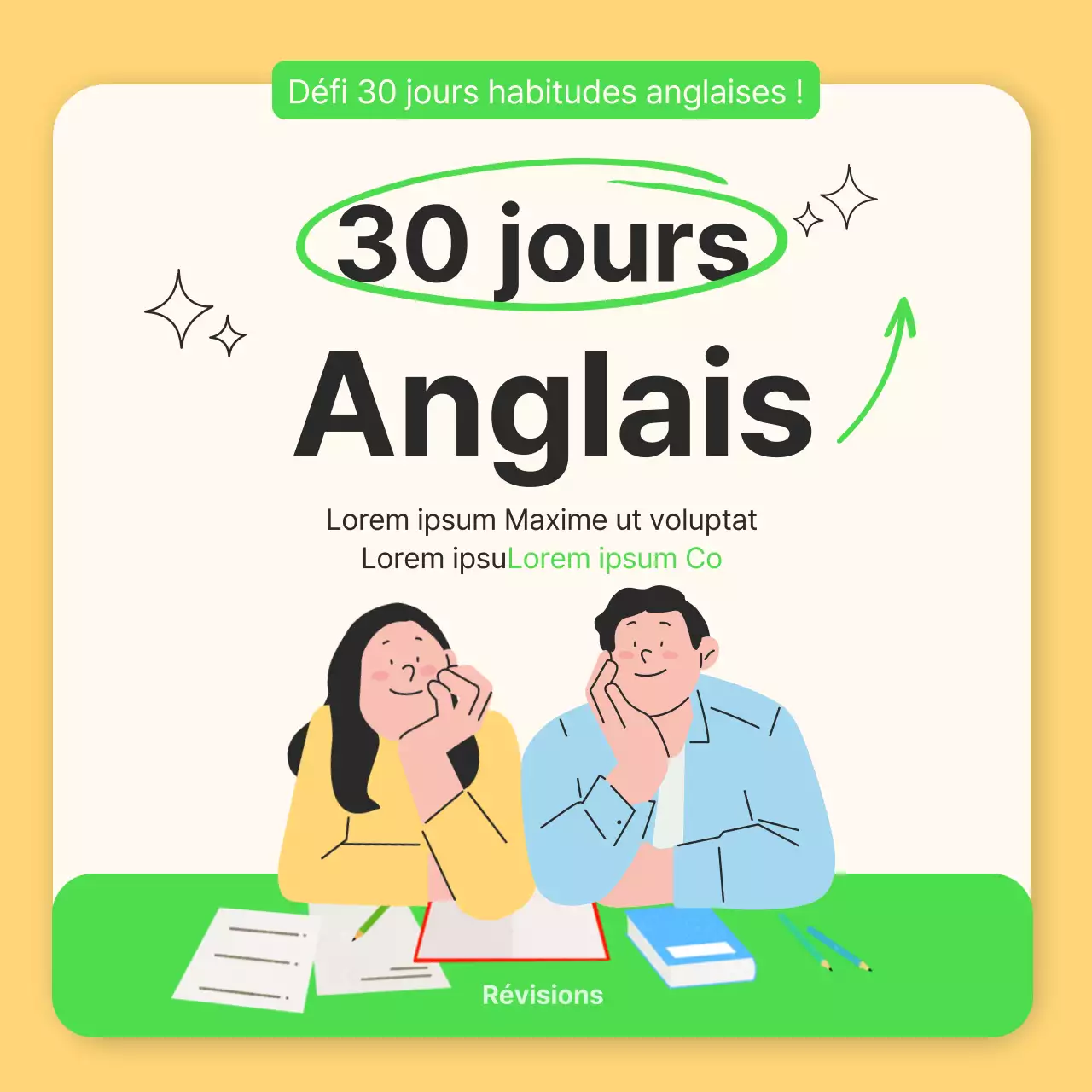 New Year's English Habits Challenge en chartreuse et jaune