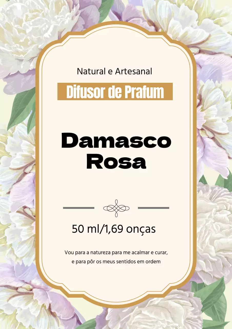 Cartaz de design de rótulo de perfume vintage em dourado e roxo