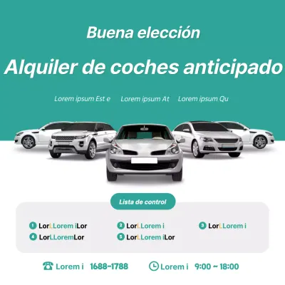 Promociones y eventos de alquiler de coches en azul, verde y blanco (cuadrados de redes sociales)