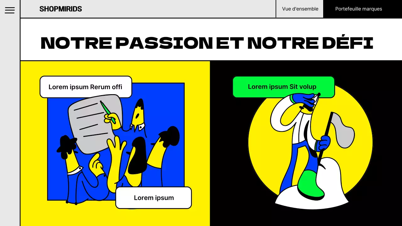 Illustration pop d'un concept de portefeuille de marques aux couleurs fluorescentes