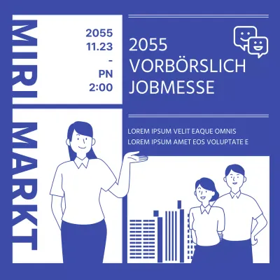 Illustration mit blauem Hintergrund zur Bewerbung von Jobmessen