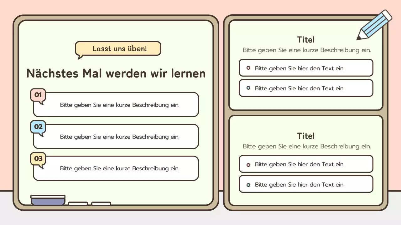 Pastellfarbene Kreidetafel mit niedlichen Illustrationen für das Klassenzimmer